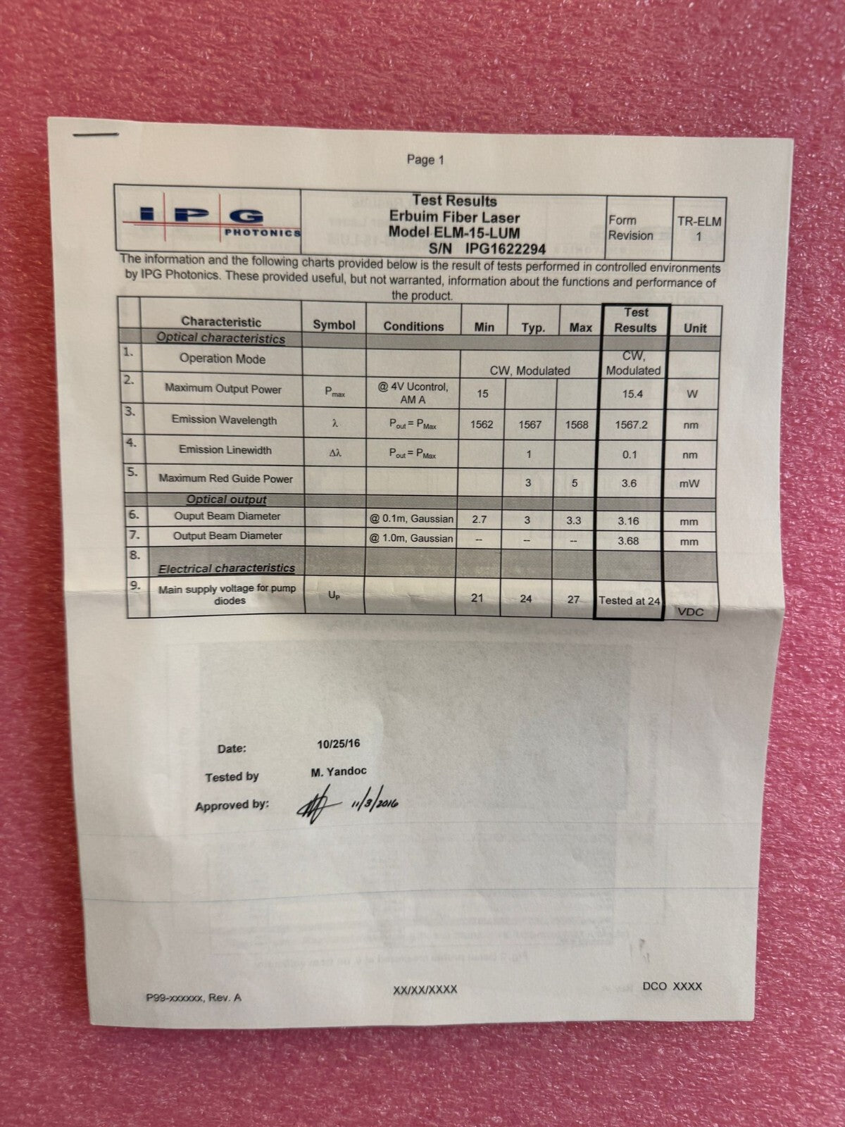 ✅ Lumenis IPG Photonics ELM-15-LUM Erbium Fiber Laser | 1567nm 15W CW